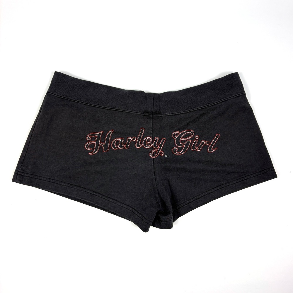 Harley Davidson Embroidered Harley Girl Booty Shorts Sz M Black Cheeky Large